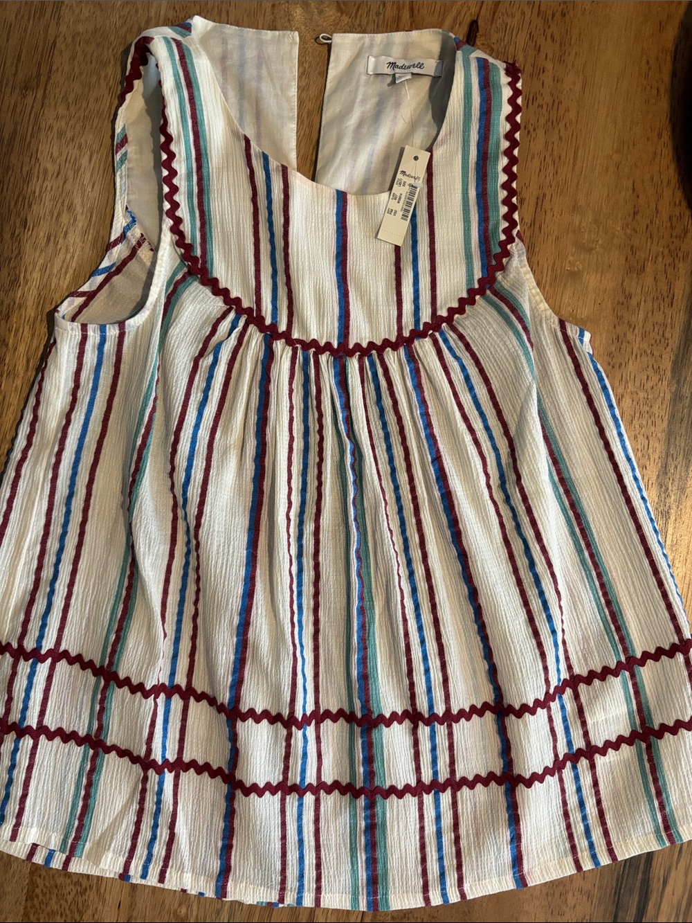 Madewell Cream Striped Sleeveless Top with Maroon Trim